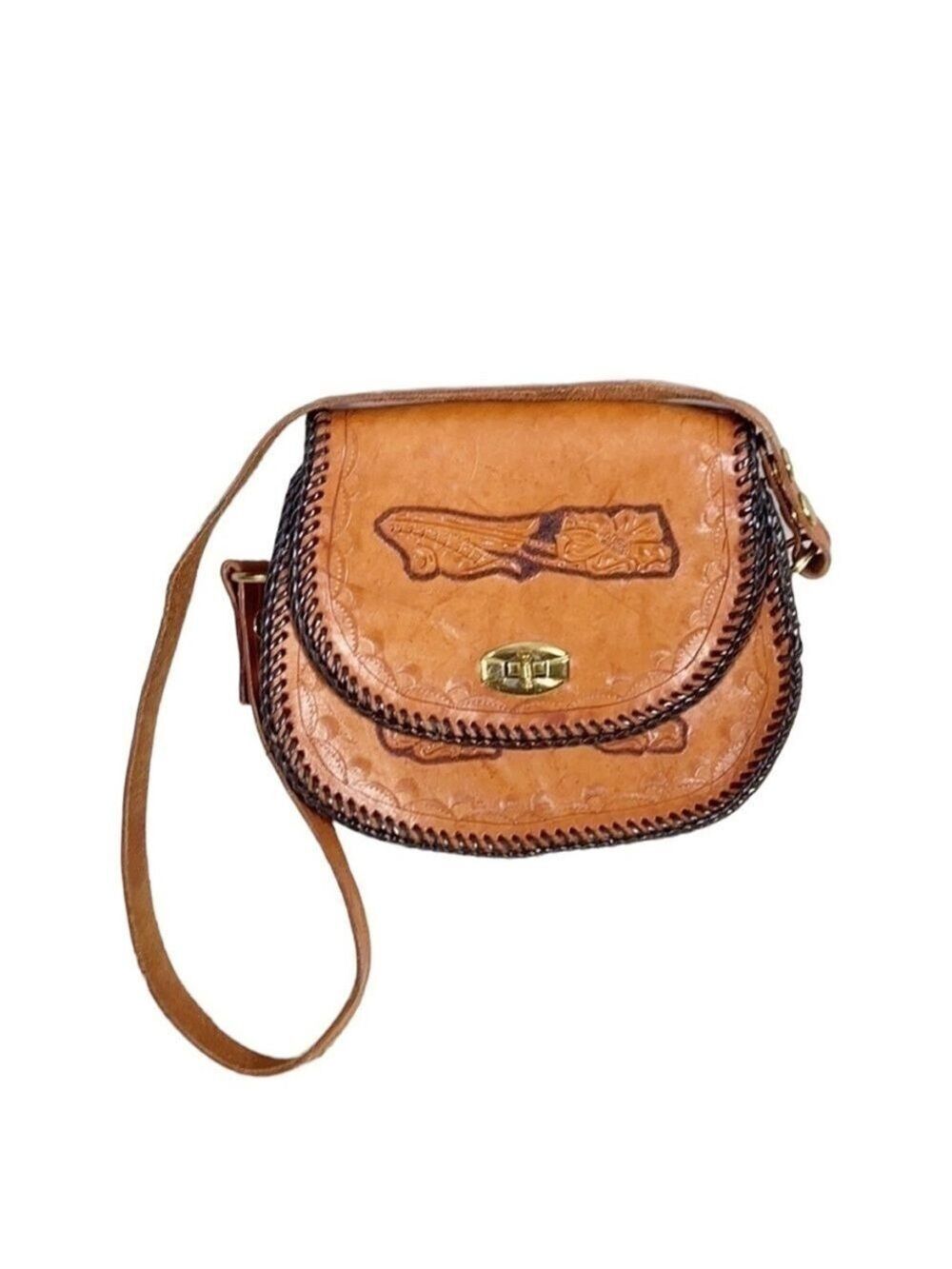 Vintage Handmade Floral tooled leather bag